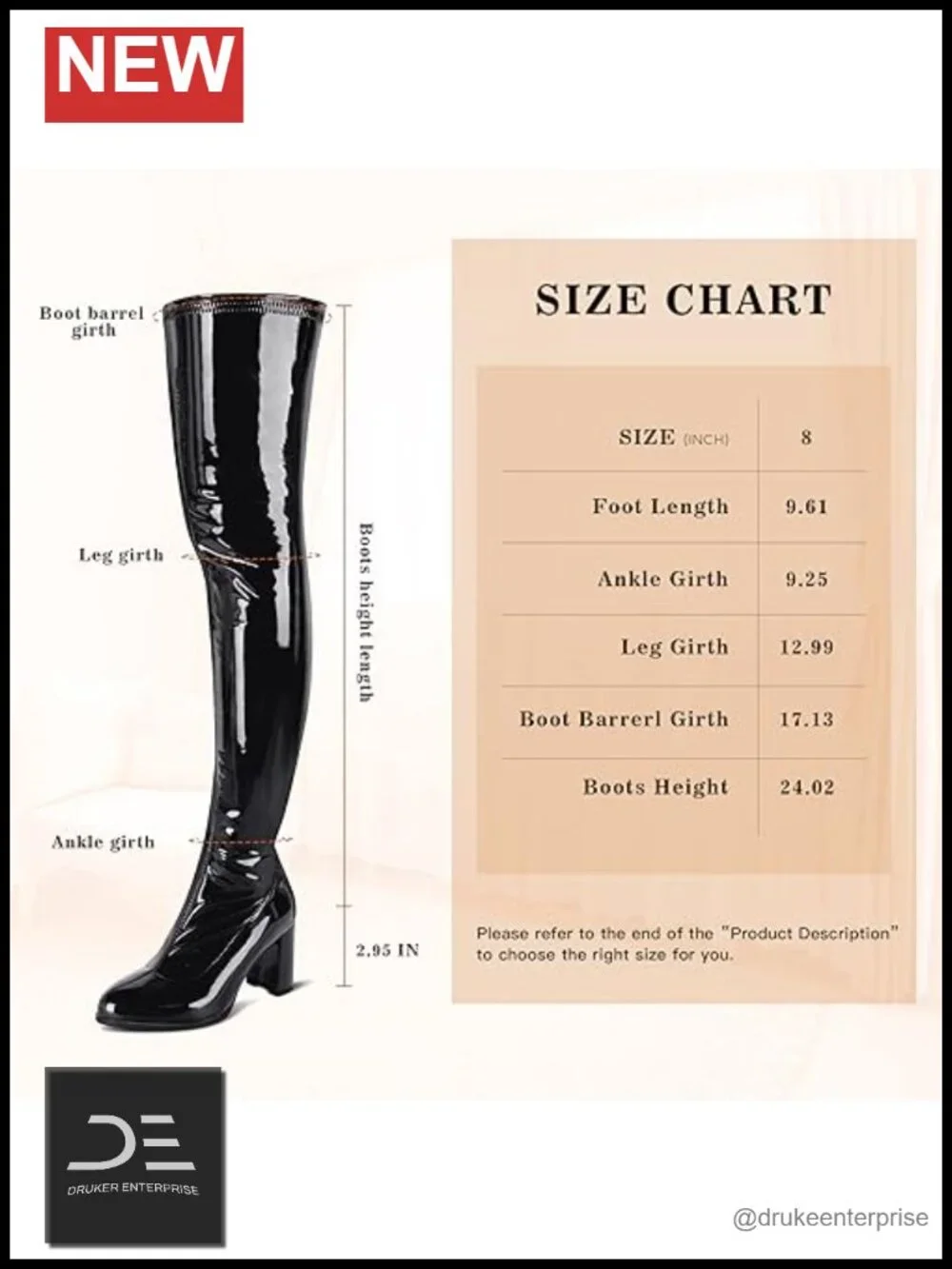Women's Thigh High Chunky Heel Boots Pointed Toe Over The Knee Patent Leather